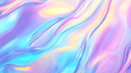 Obraz premium Iridescent abstract background showcasing flowing pastel colors in waves. Generative AI