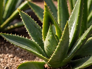 Fototapeta premium A lush aloe vera photographed at close range in a home garden