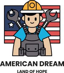 A man in a blue shirt and a hard hat is holding a wrench and a screwdriver