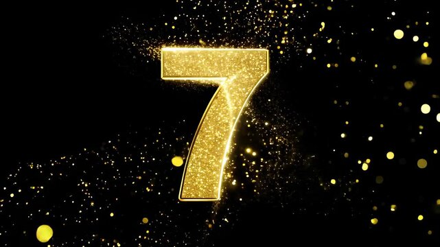 Number 7 Animation with Golden Particles on a Fully Black Background