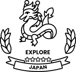 A dragon is on a banner that says Explore Japan