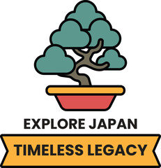 A tree is shown in a pot with the words Explore Japan and Timeless Legacy