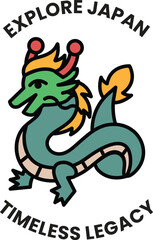 Fototapeta premium A green dragon with red eyes and horns