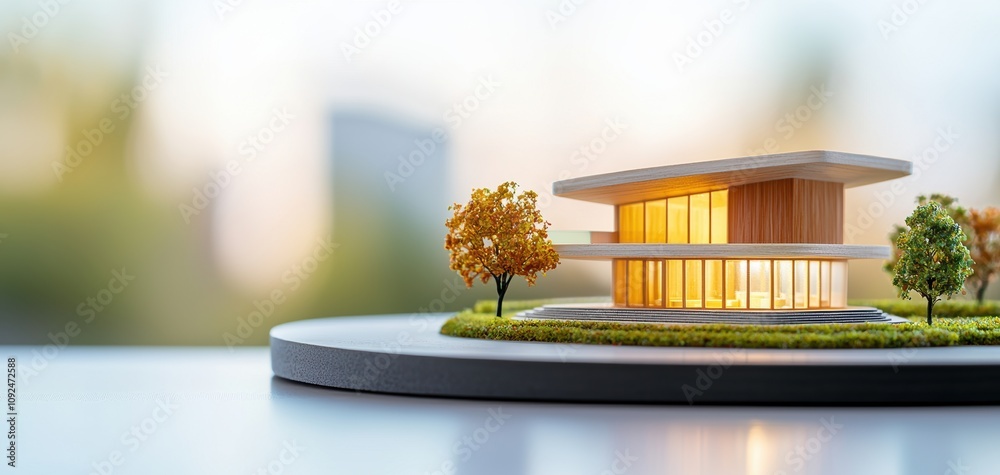 Poster architecture model precision concept. a modern architectural model showcases a sleek, illuminated st