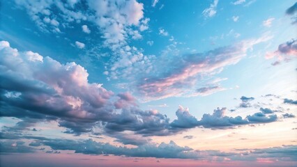 Obraz premium Gradient Blue to Pink Hues on Cloudy Sky Background, cloudy sky, pink hues, dreamy atmosphere, soft focus, atmospheric effects