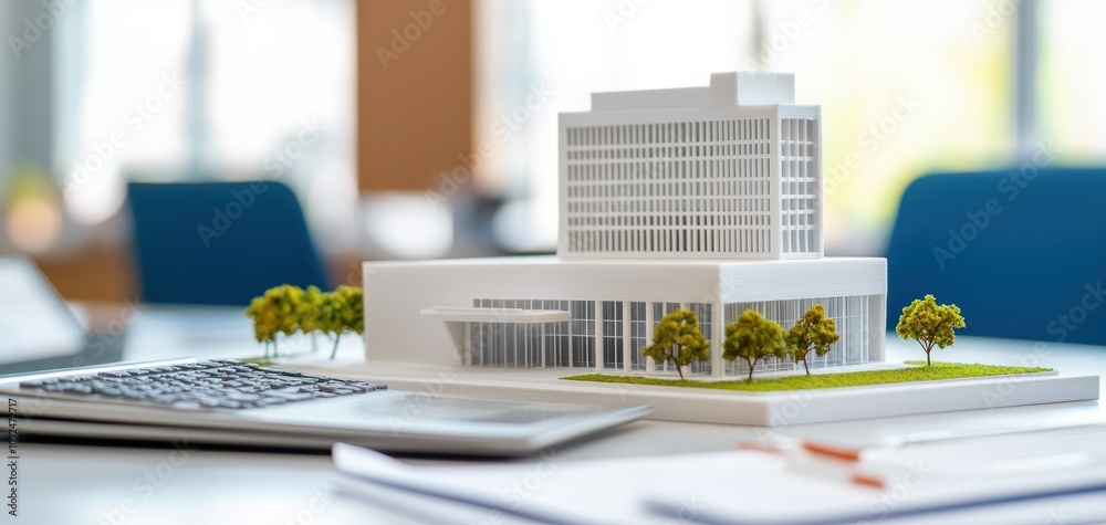 Aufkleber architecture model precision concept. a detailed architectural model of a modern building is showcas