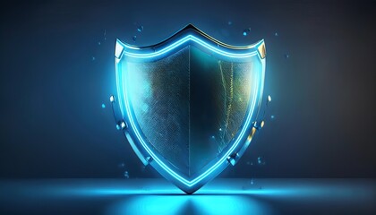 A glowing blue shield against a dark background, symbolizing protection and security in a modern digital context.