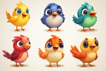 Fototapeta premium Playful Bird Character Icons for Kids Apps