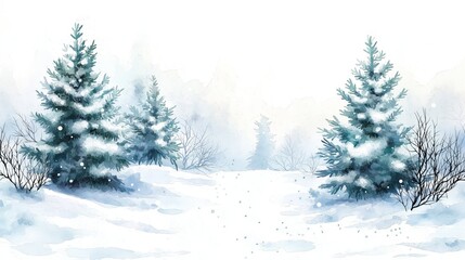 Artistic Watercolor Christmas Tree in a Snowy Landscape, Evoking Holiday Spirit, Traditional Charm, and Seasonal Serenity, Generative AI