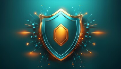 A vibrant, stylized shield graphic with glowing accents, symbolizing protection and security against digital threats.