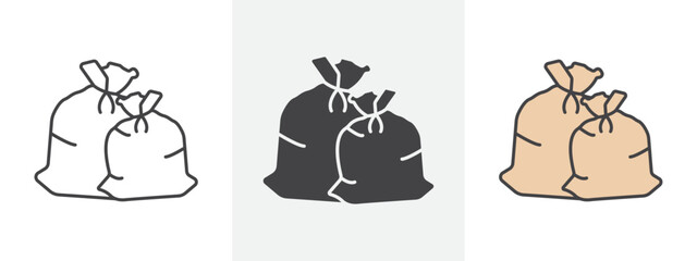 Trash bag icon Outline sign symbol set