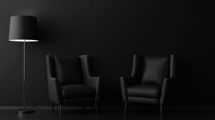 Dark Room Interior Design Black Chairs Lamp