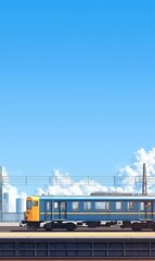 Obraz premium The train runs on the tracks on sky background with space