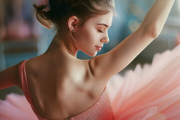 Obraz premium Generative AI Image of Young Girl kid child Ballerina in Dance Studio Setting