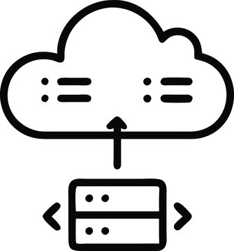 recommend clip art: Minimalist Cloud Computing and Server Icon, Black-and-white line art of a cloud connected to a server, ideal for cloud computing, data storage, and technology-themed visuals.  
                    