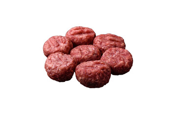 Raw meatballs of minced meat beef, pork or chicken with salt, spices