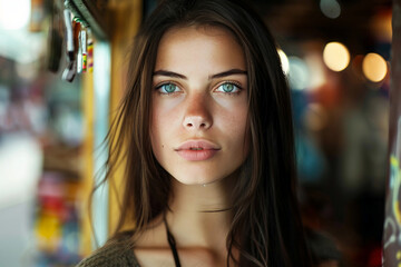 Obraz premium Picture of a lovely young woman in shop buy clothes generative ai