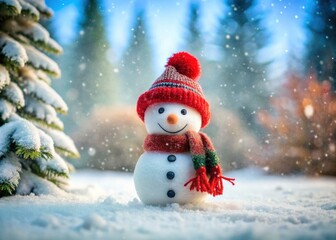 Joyful Snowman in a Winter Wonderland with Tilt-Shift Effect