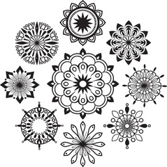 A black and white set mandala silhouette design icon logo vector illustration with white background