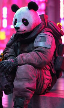 A man in a panda mask sits on a bench
