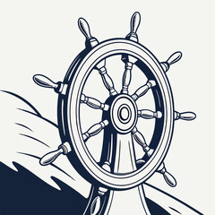 Obraz premium Vector illustration of a ship's wheel, symbolizing navigation and maritime adventure, set against a simple background.
