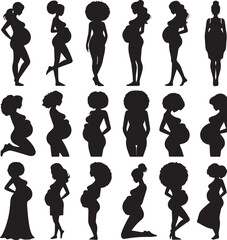 set of silhouettes of pregnant women vector icon illustration with white background