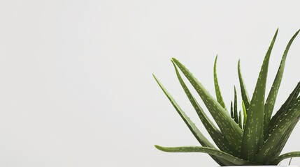 Fototapeta premium Aloe Vera on a White Background - a fresh and natural visual. The clean white backdrop accentuates the plant's vibrant green and organic appeal.