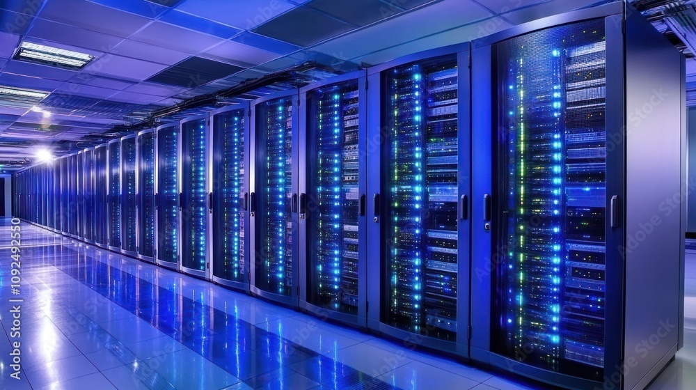 Poster Illuminated Server Racks In Modern Data Center