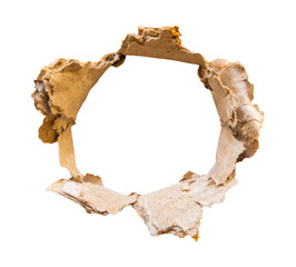 ripped cardboard hole on transparent background
