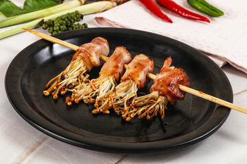 Thai Street foof satay with bacon and mushroom