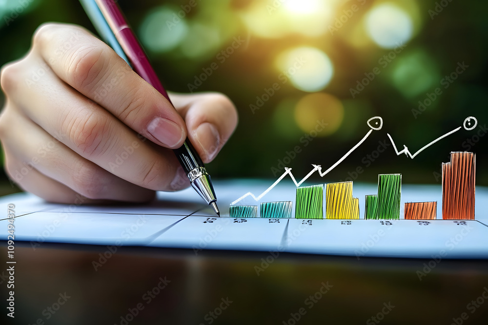Poster hands drawing a progress chart with goals marked at various points, symbolizing incremental progress