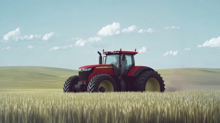 Tractor on the wheat field. Agricultural concept.