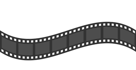 Fototapeta premium Film strip in perspective. Cinema Movie festival. Advertisement, flyer, poser, invitation, banner frame template. Wave shape ribbon. Design element. Flat design. Isolated. White background. Vector