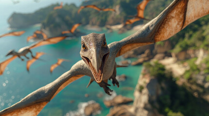 A prehistoric Pterodaustro dinosaur in flight