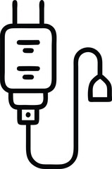 Fototapeta premium Minimalist Power Adapter with Cable Icon, Black and white outline icon of a power adapter featuring a cable and plug, symbolizing essential charging and energy supply for electronic devices. 