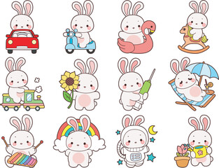 Cute Bunny stock illustration. Funny bunny for sticker elements. 
