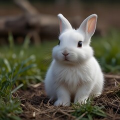 Obraz premium white rabbit on green grass