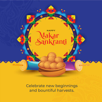 Happy Makar Sankranti Festival Background Design Template Illustration