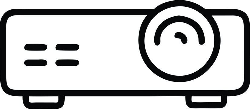 recommend clip art: Minimalist Multimedia Projector Icon, Black and white outline icon of a multimedia projector, symbolizing modern presentation technology and video projection systems.
                    