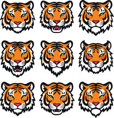 Fototapeta premium Set of tiger heads icon vector illustration with white background