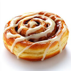 Fototapeta premium Freshly baked cinnamon roll with glossy icing, perfect for dessert. This delicious pastry features soft, fluffy texture and rich cinnamon flavor, making it irresistible treat