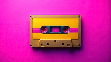 Obraz premium Vintage Tape Cassette with Blank Labels on Pink Background for Retro Music Template Mockup, Nostalgic Aesthetic, DIY Projects, Music Design, Audio Retro Style, 80s Vintage Look