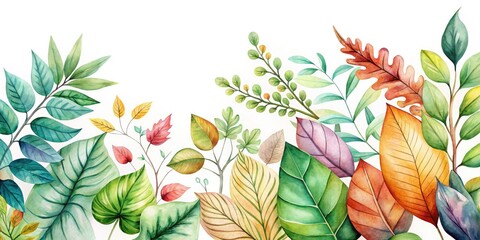 Watercolor Leaves Illustration in Vibrant Colors on White Background, Perfect for Natural Decor and Eco-Friendly Designs
