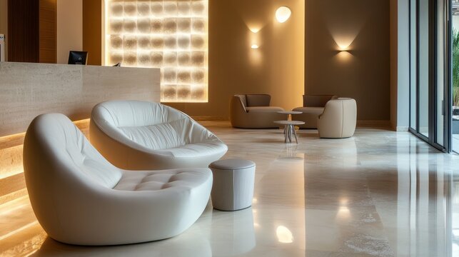 Modern Lobby Lounge Seating Area Design With Warm Lighting