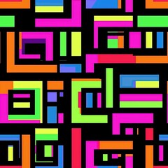 Seamless pattern of neon geometric shapes like squares and rectangles in bold colors
