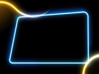 Abstract shape with neon blue and yellow hues against a black background, modern design, vibrant colors, yellow accents