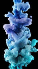 Obraz premium Vivid shades of blue and purple mix and swirl together, forming dynamic, abstract shapes. The vibrant colors stand out against a dark backdrop, creating an intriguing visual effect.