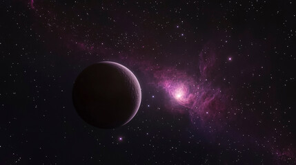 Planet and Starry Purple Nebula, Deep Space Exploration Concept