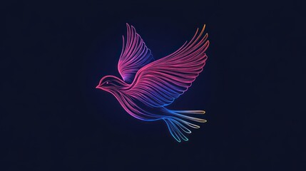 Obraz premium Abstract illustration of a dove in flight, rendered in vibrant neon colors against a dark background.