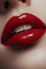 Obraz premium Close-Up of Lips With Vibrant Red Lipstick Enhancing Beauty